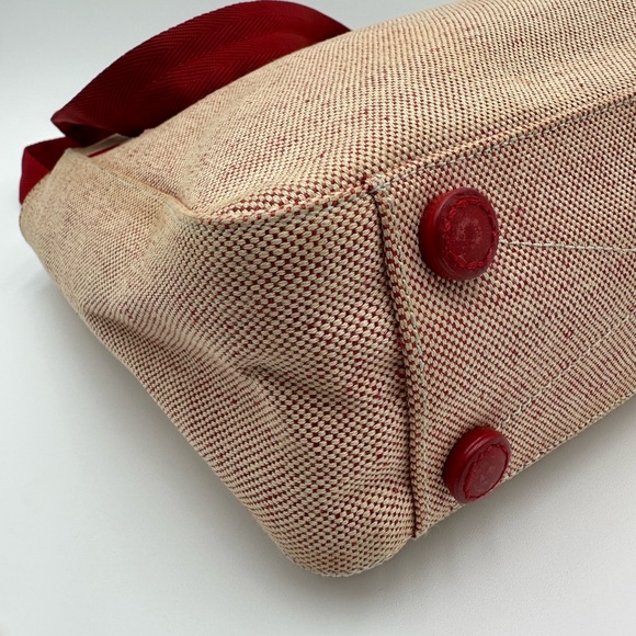 Authentic Prada Red & Beige Canvas Handbag - Picture 8 of 17